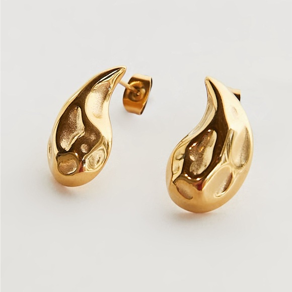 18K Gold Plated Textured Earrings*Stud Earrings*Teardrop Stud Earrings*JD - Picture 3 of 7